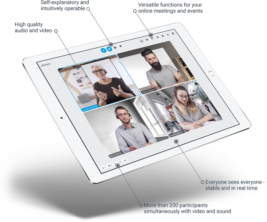Tablet with video conferencing with four people