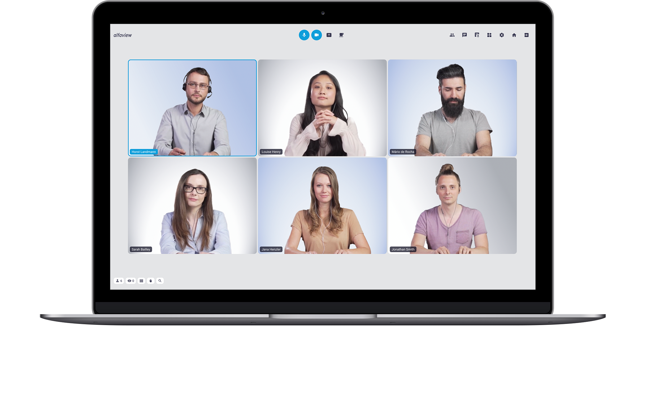 Video conference with 6 participants using virtual backgrounds